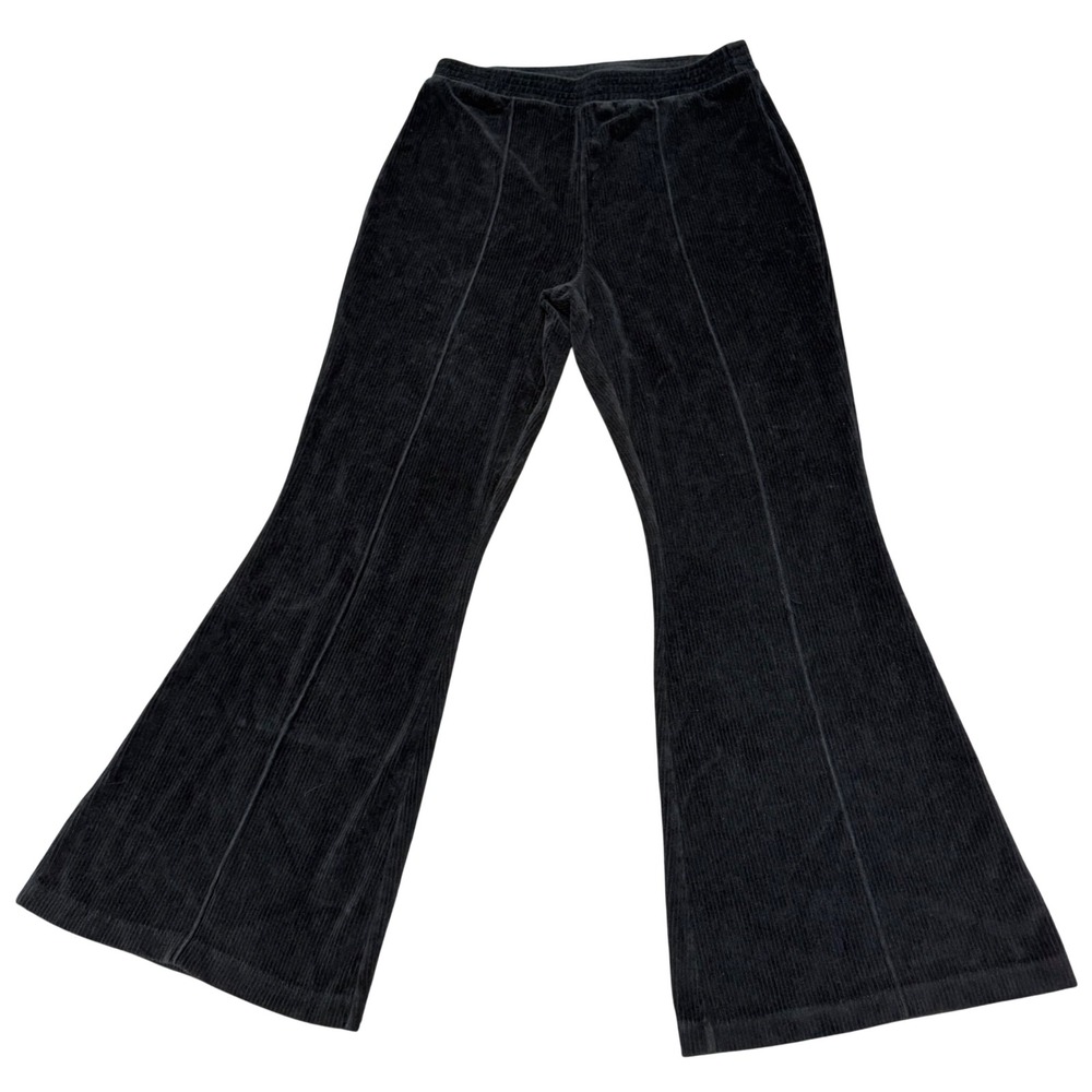 Aerie Corduroy Flare Pants Women's Large Black Ribbed High Rise Pull On